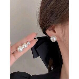 Pearl Stud Earrings Set‎ Faux Pearl Sizes Elegant Classic Women